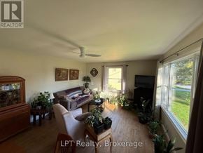 Prince Edward County (Hallowell Ward) apartment for rent - A living room with a couch, a television, and a fish tank.