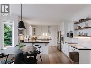 Langdale apartment for rent - A modern kitchen with white cabinets and a black table.
