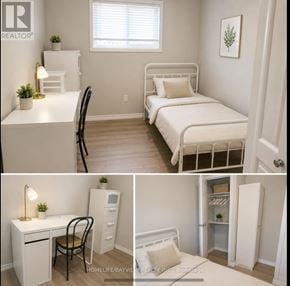 Toronto (Bathurst Manor) apartment for rent - A bedroom with a bed, desk, and chair.