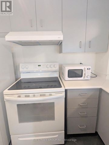 Toronto (Bay Street Corridor) condo for rent - A white oven and microwave in a kitchen.