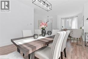 Hamilton townhouse for rent - A modern dining room with a wooden table and white chairs.