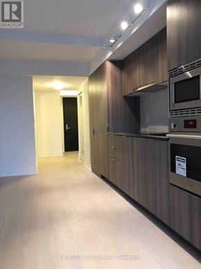 Toronto (Bay Street Corridor) condo for rent - A modern kitchen with dark wood cabinets and stainless steel appliances.