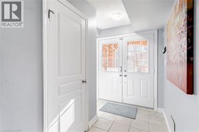 Stoney Creek townhouse for rent - A hallway with a white door and a grey rug.