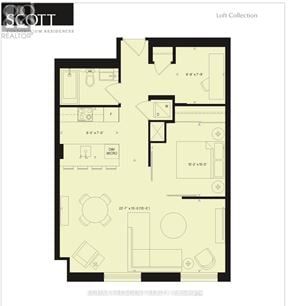 Toronto (Church-Yonge Corridor) condo for rent - A floor plan for a loft apartment with dimensions and labeled rooms.