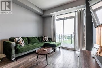 Brampton (Goreway Drive Corridor) condo for rent - A living room with a green couch and a coffee table.