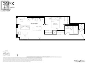 Hamilton (Beasley) condo for rent - A floor plan for a one bedroom, one bathroom apartment.