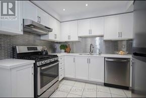 Mississauga (Meadowvale Village) townhouse for rent - A modern kitchen with white cabinets and a stainless steel dishwasher.