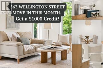 Kitchener apartment for rent - A real estate advertisement for a $1000 credit move-in offer at 563 Wellington Street.
