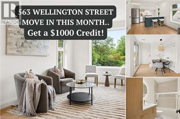Kitchener apartment for rent - A real estate advertisement for a property at 563 Wellington Street offering a $1000 credit for moving in this month.