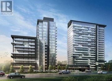 Vaughan (Beverley Glen) condo for rent - Two modern high-rise buildings are depicted in an architectural rendering.