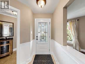 Mississauga (Central Erin Mills) apartment for rent - A hallway with a white door and a mirror on the wall.