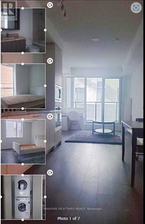 Toronto (Waterfront Communities) condo for rent - A series of images showing a modern bathroom with a washing machine.