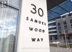 Toronto (Islington-City Centre West) condo for rent - A sign that says "30 Samuel Wood Way" is displayed in front of a building.