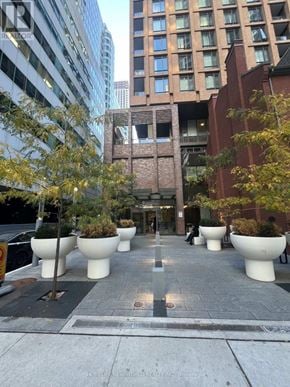 Toronto (Waterfront Communities) condo for rent - A series of large white planters are lined up on a sidewalk.