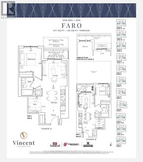Vaughan (Vaughan Corporate Centre) condo for rent - A real estate advertisement for a property called Faro, with detailed floor plans for two towers.