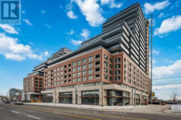 Toronto (Thorncliffe Park) condo for rent - A large building with a glass facade is under construction.