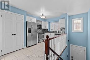 Mississauga (Erindale) townhouse for rent - A kitchen with blue walls and white cabinets.