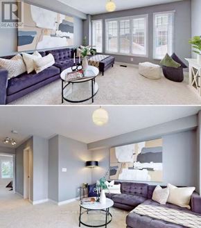 Markham (Cornell) townhouse for rent - A living room with a grey couch and a coffee table.