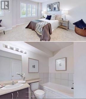 Markham (Cornell) townhouse for rent - A bedroom with a bed, nightstand, and a bathroom with a toilet and sink.