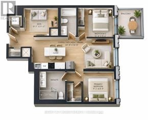 Toronto (Forest Hill South) condo for rent - A floor plan of a home with a living room, kitchen, dining room, and two bedrooms.
