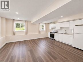 Waterloo apartment for rent - A well-lit, spacious kitchen with white cabinets and a wooden floor.