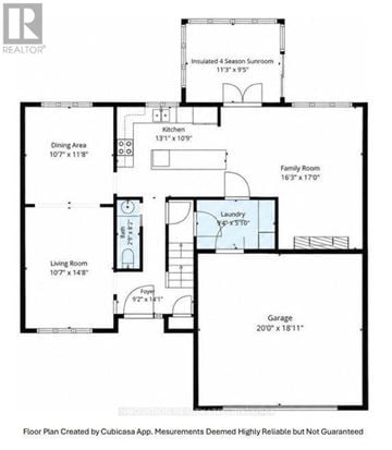 Ottawa apartment for rent - A floor plan for a house with a living room, dining area, kitchen, family room, laundry, and garage.