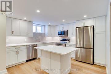 Fort Erie (Central) apartment for rent - A modern kitchen with white cabinets and stainless steel appliances.