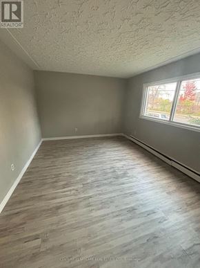 Kitchener multi-family for rent - A room with wooden flooring and a window showing trees outside.