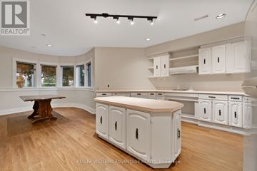 Milton apartment for rent - A spacious kitchen with white cabinets and a wooden island.