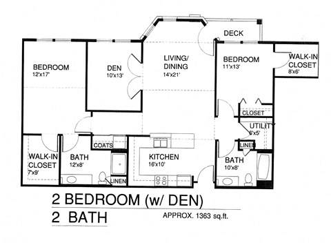 Floor plan for 2 beds, 2 baths, 1315 sqft