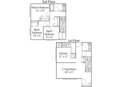 Floor plan for 3 beds, 1.5 baths