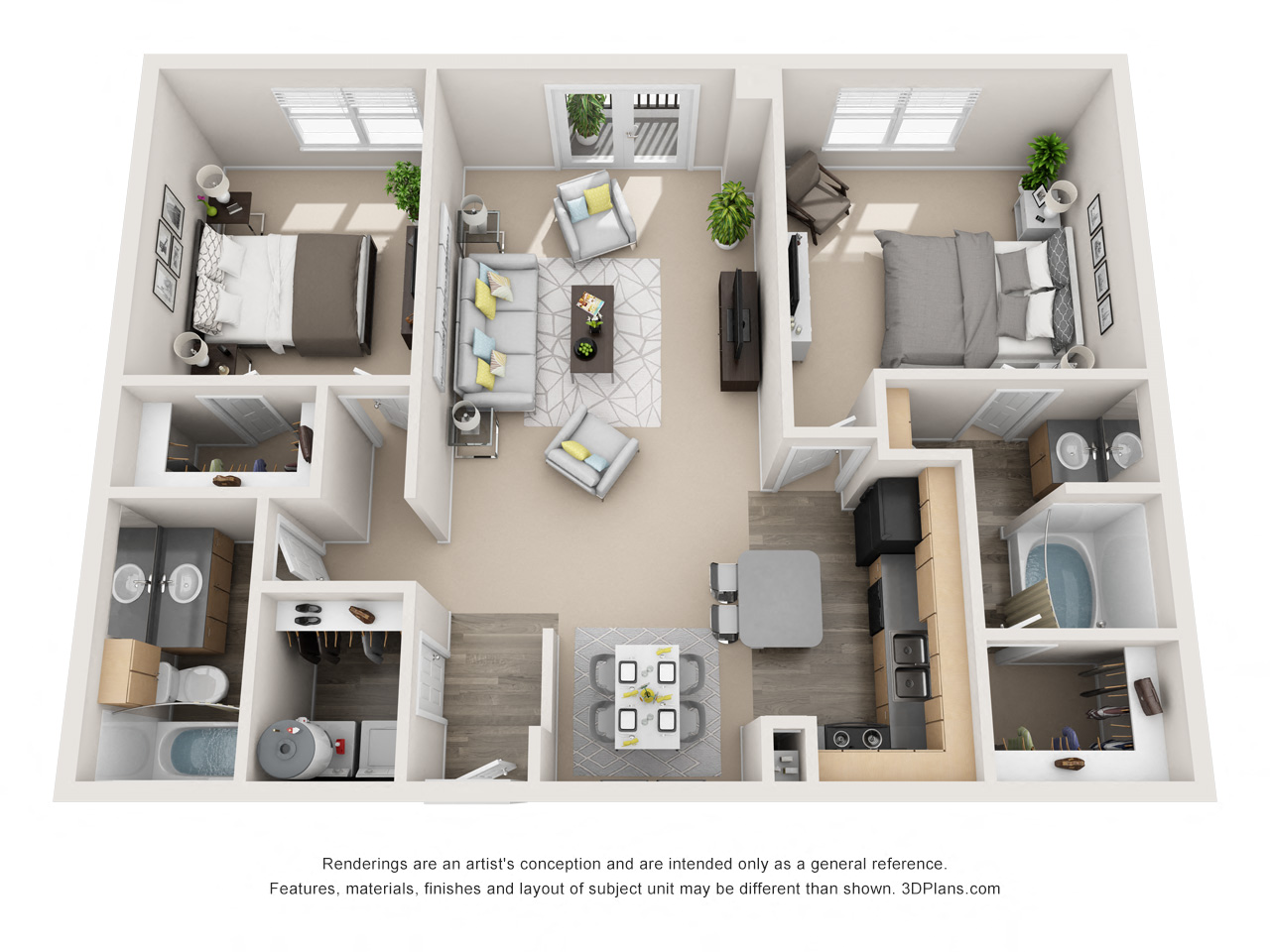 Floor plan for 2 beds, 2 baths, 1211 sqft