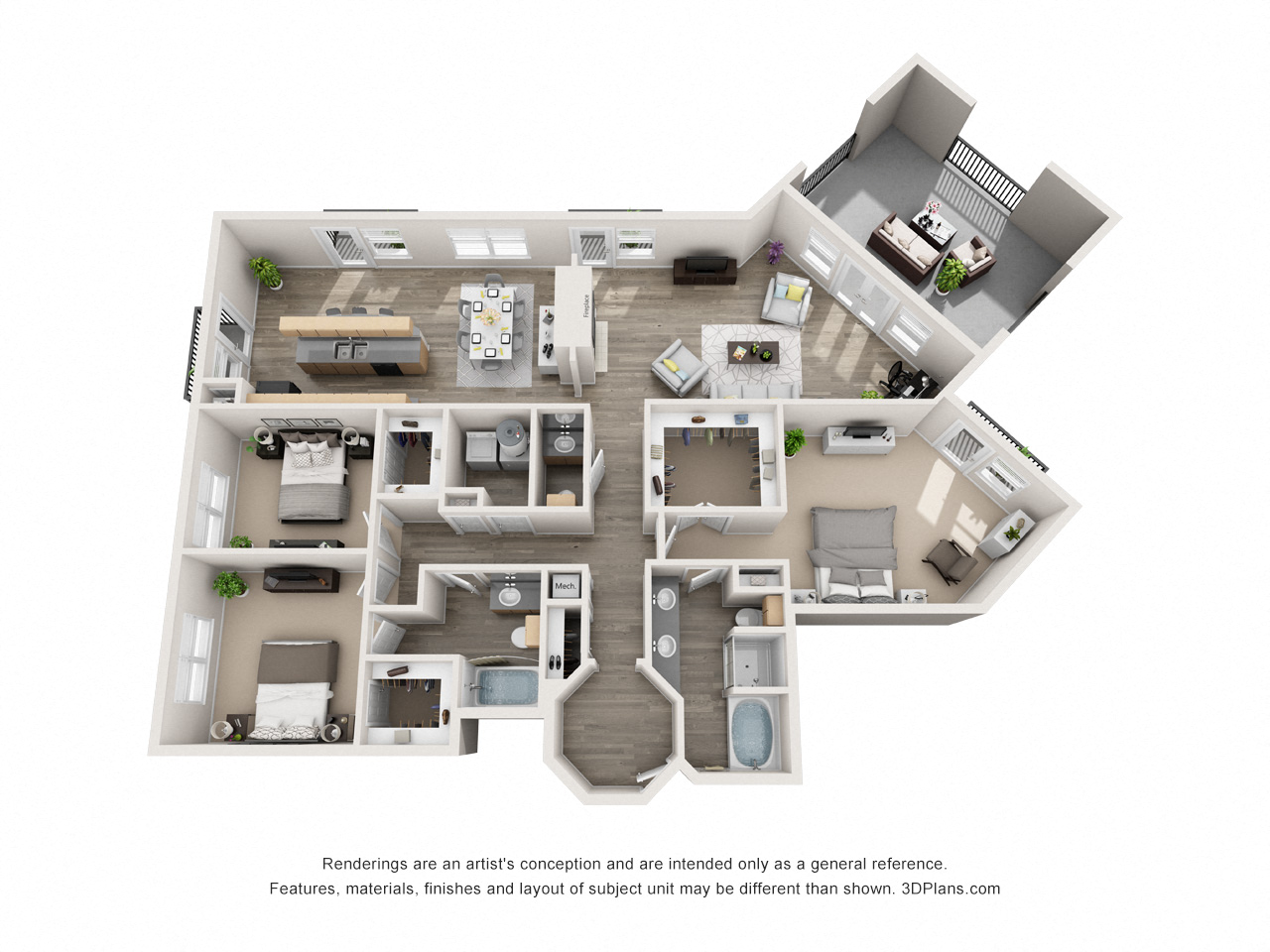 Floor plan for 3 beds, 2 baths, 2106 sqft