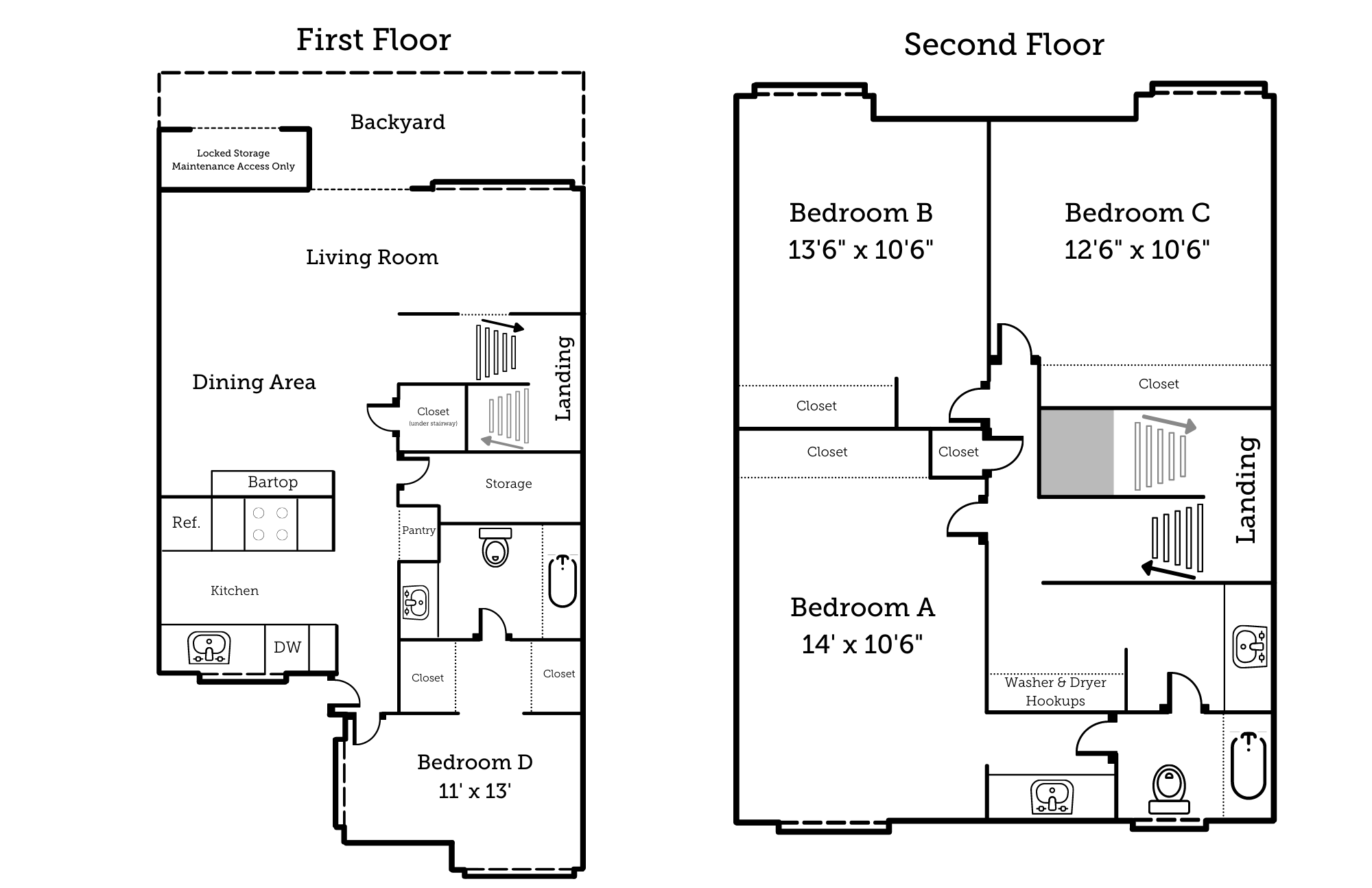 Floor plan for 4 beds, 2 baths, 1672 sqft