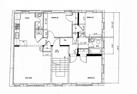 Floor plan for 3 beds, 1.5 baths, 1328 sqft