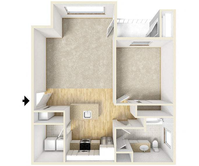 Floor plan for 1 bed, 1 bath, 706 sqft