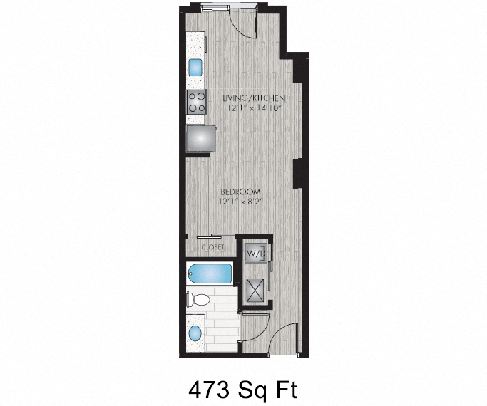 Floor plan for studio, 1 bath, 530 sqft
