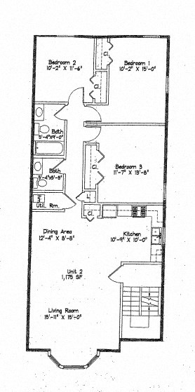 Floor plan for 3 beds, 1.5 baths, 1520 sqft