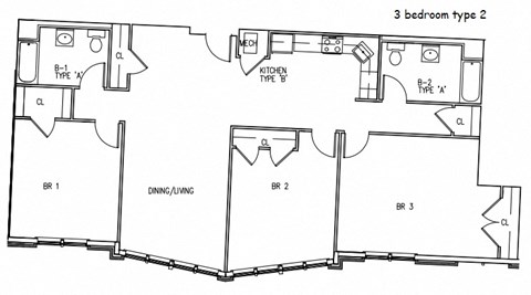 Floor plan for 3 beds, 1.5 baths, 1372 sqft