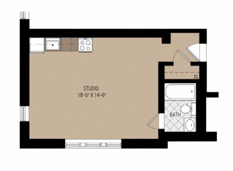 Floor plan for studio, 1 bath, 345 sqft