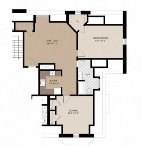 Floor plan for 2 beds, 1 bath, 1015 sqft