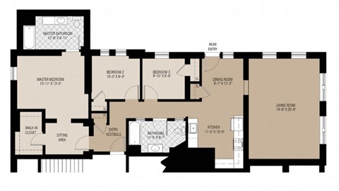 Floor plan for 3 beds, 2 baths, 1472 sqft
