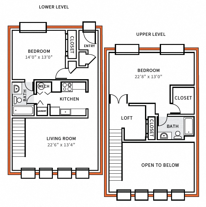 Floor plan for 2 beds, 2 baths, 1435 sqft