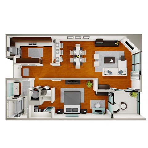 Floor plan for 1 bed, 1 bath, 871 sqft