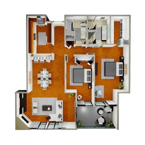 Floor plan for 2 beds, 2 baths, 1254 sqft