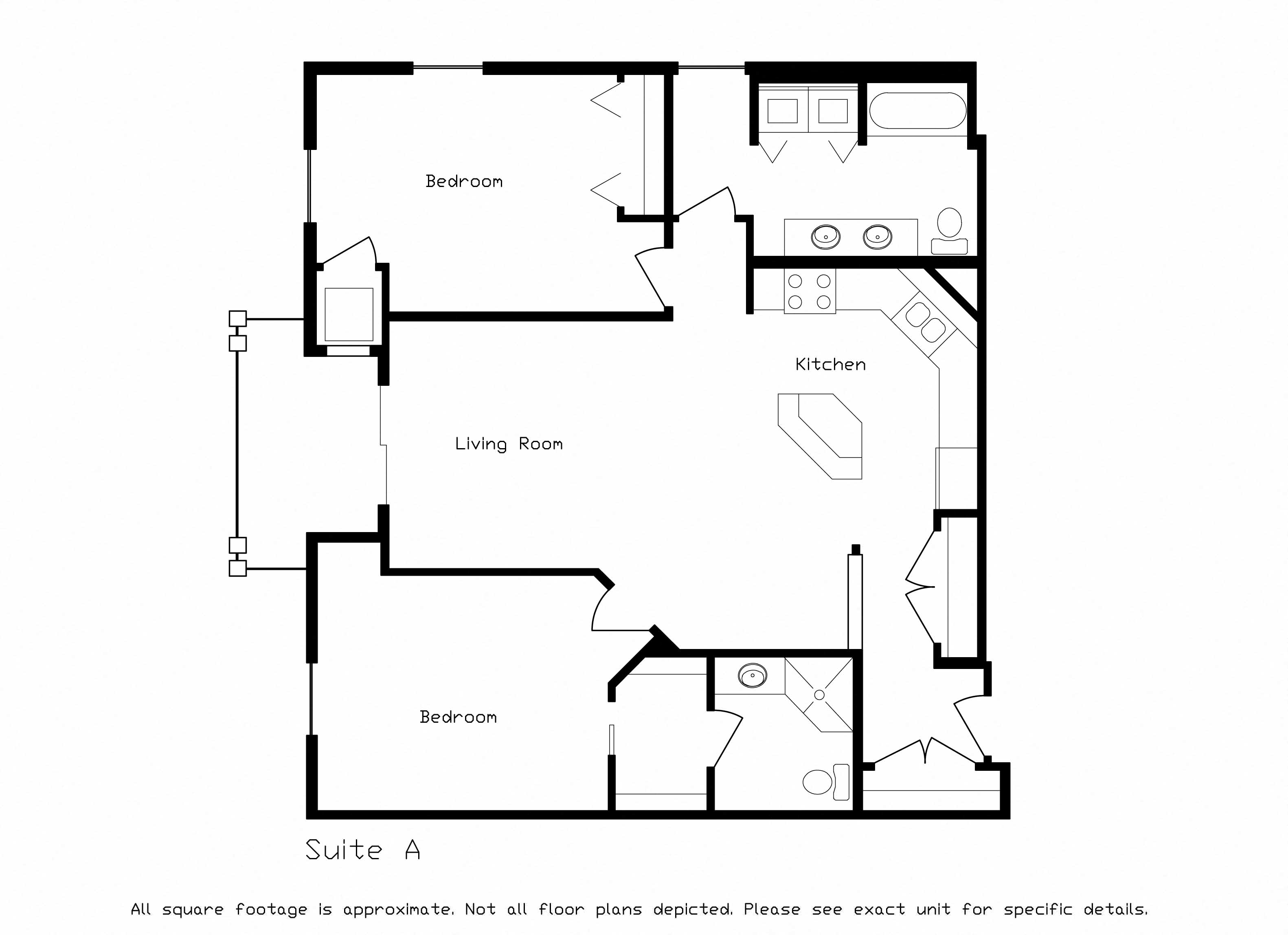 Floor plan for 2 beds, 2 baths, 1145 sqft