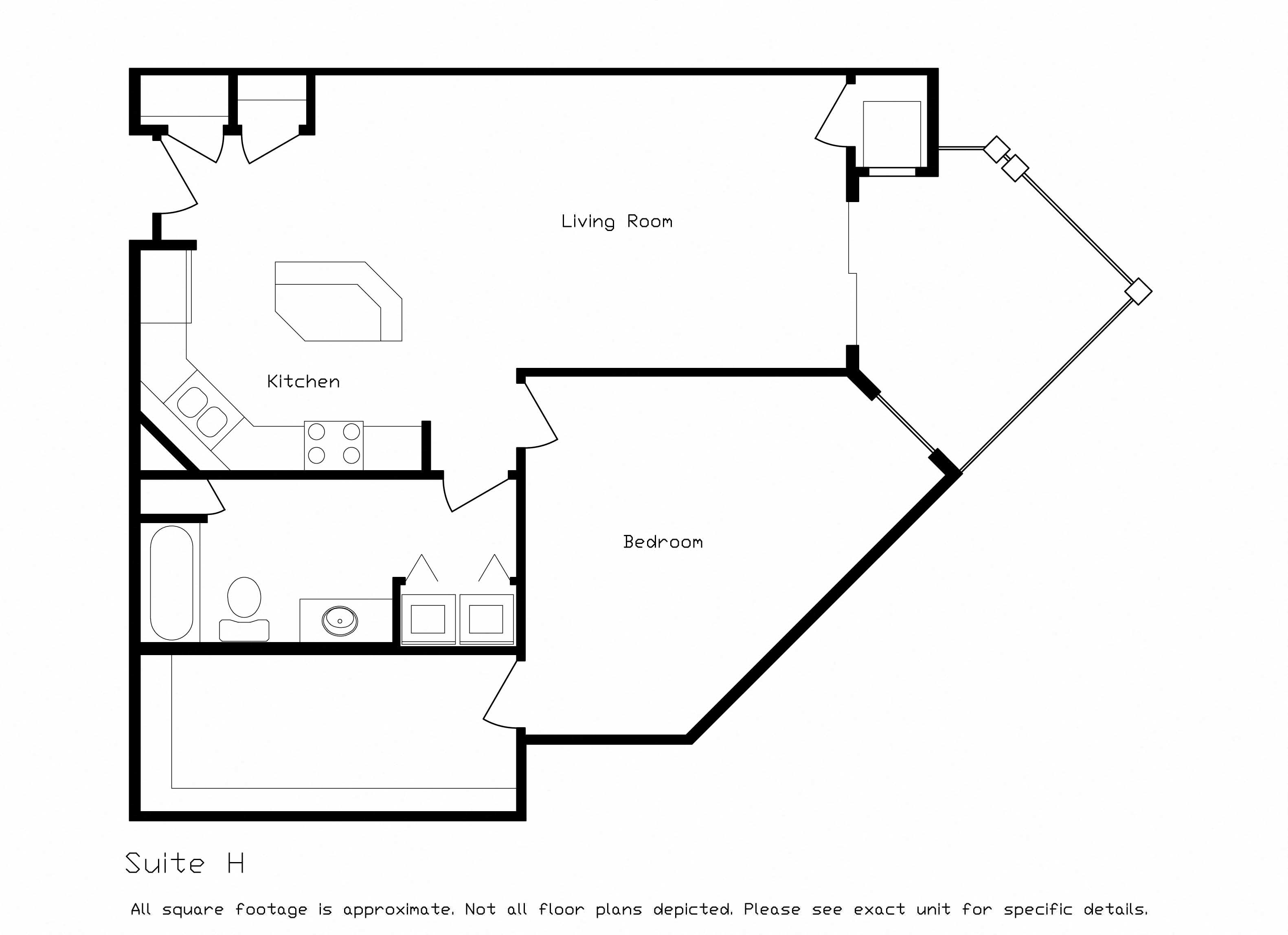 Floor plan for 1 bed, 1 bath, 922 sqft