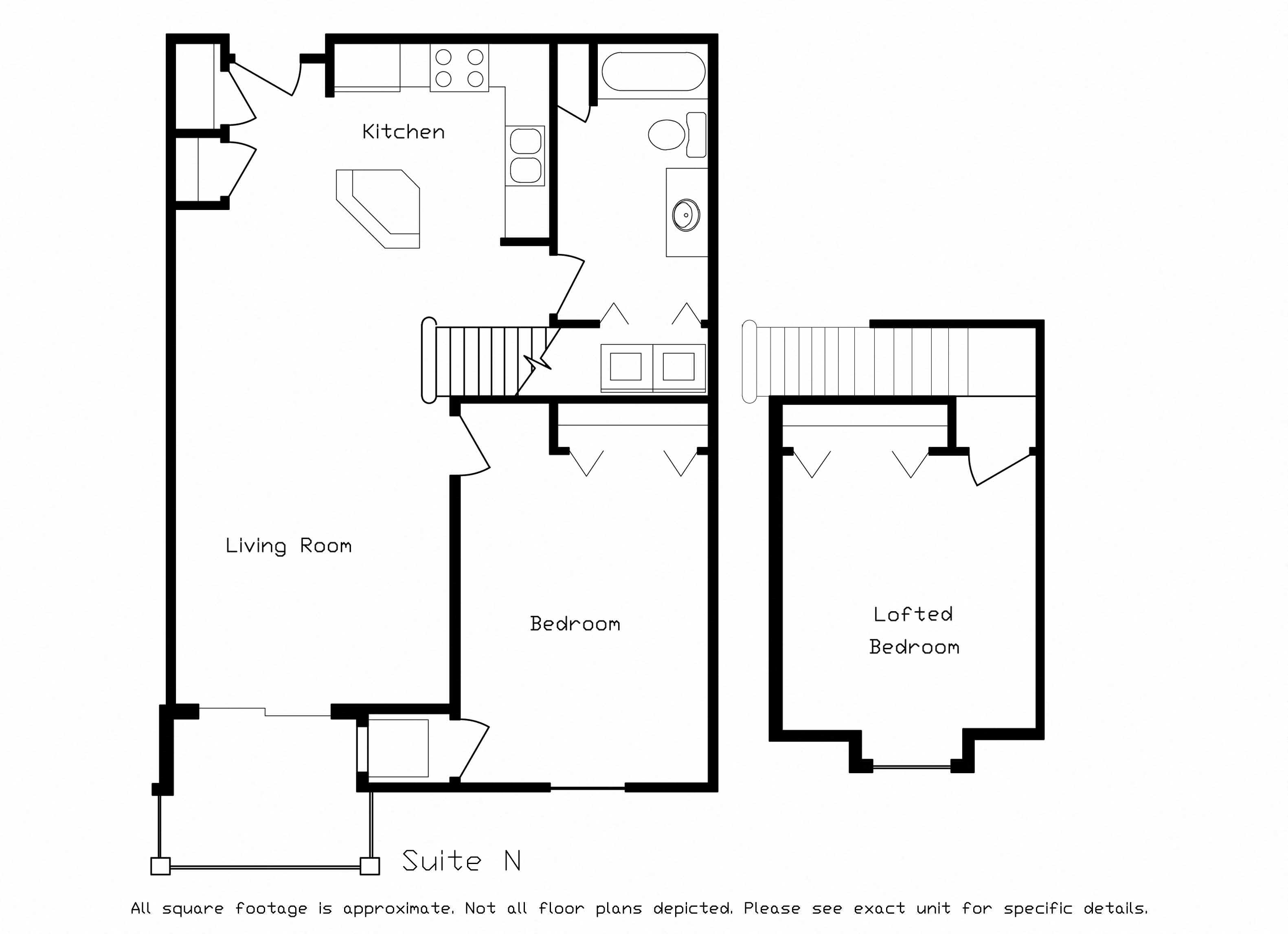 Floor plan for 2 beds, 1 bath, 997 sqft