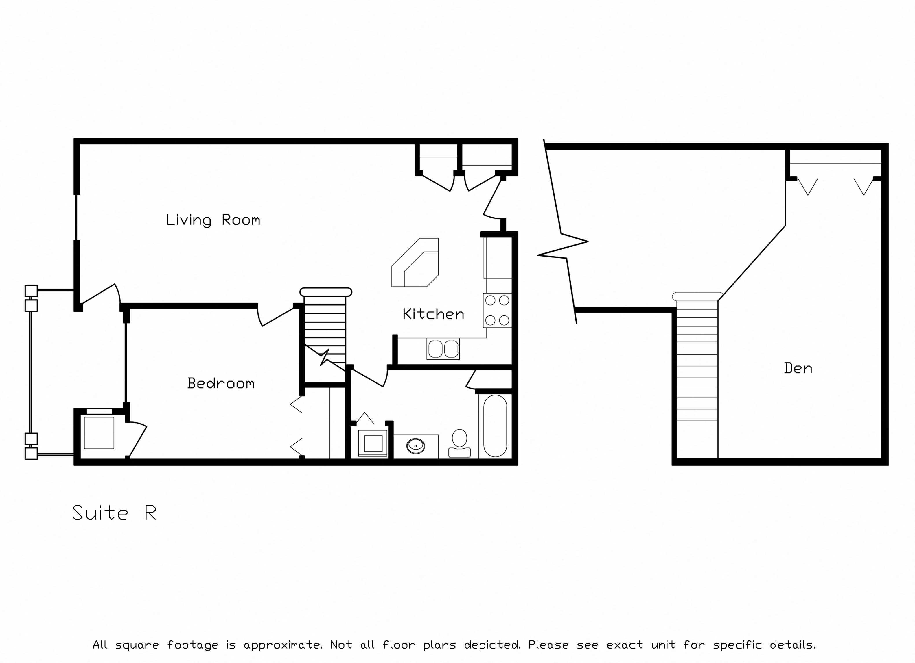 Floor plan for 1 bed, 1 bath, 1076 sqft
