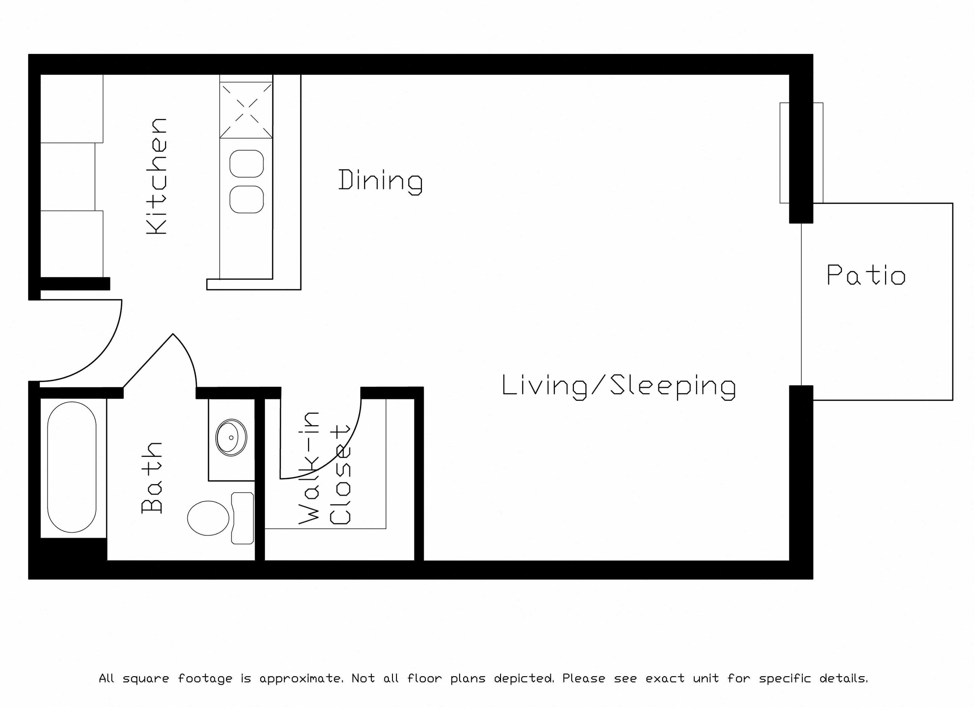 Floor plan for studio, 1 bath, 520 sqft